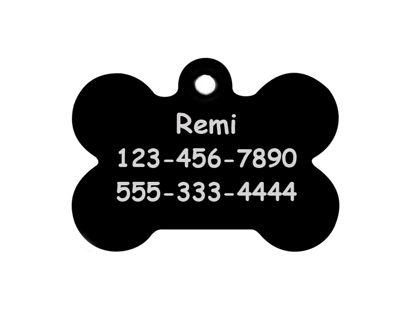 Engraved Aluminum Dog Bone ID Tag with Personalized Text | Dog Tag