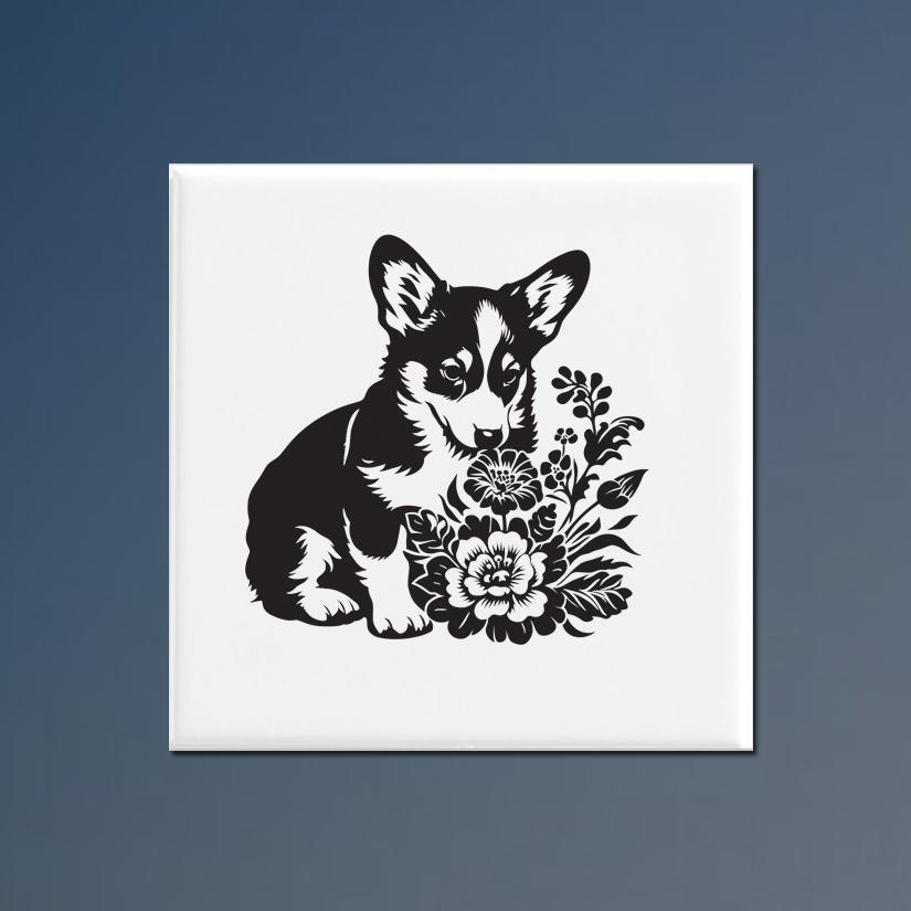 Personalized ceramic corgi trivet with an engraved corgi design and custom text.