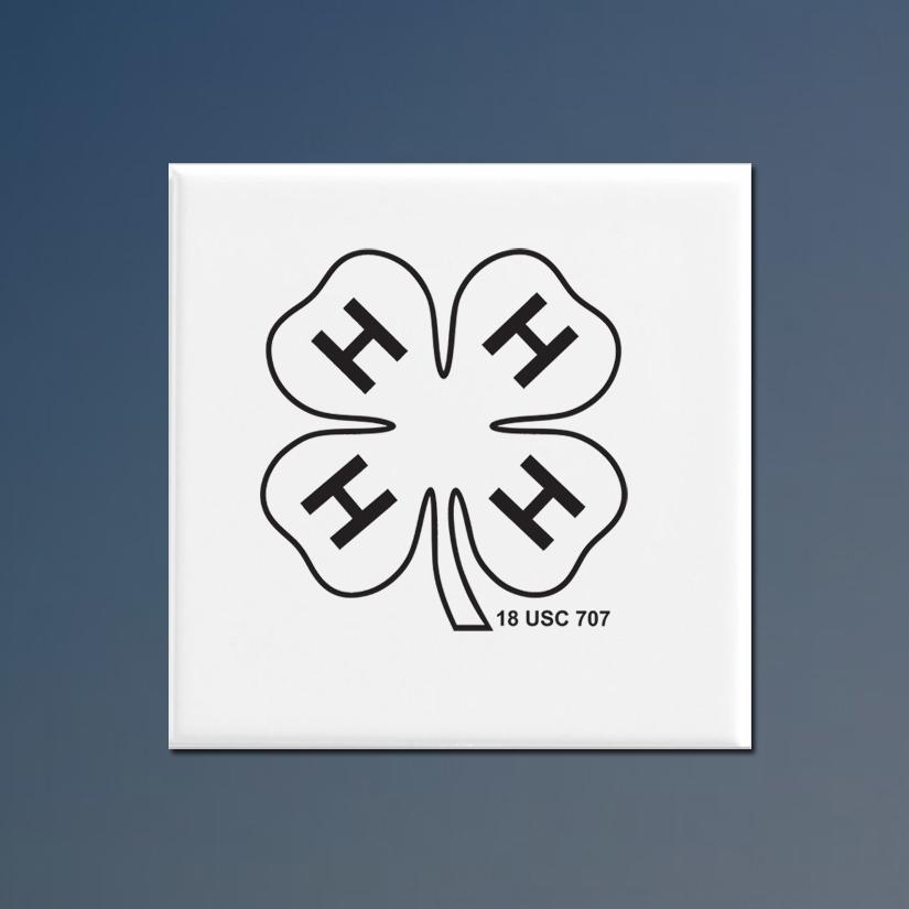 Personalized ceramic 4-H trivet with your choice of a 4-H logo and custom engraved text.