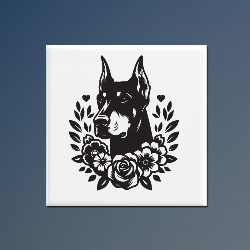 Personalized ceramic doberman trivet with an engraved doberman design and custom text.