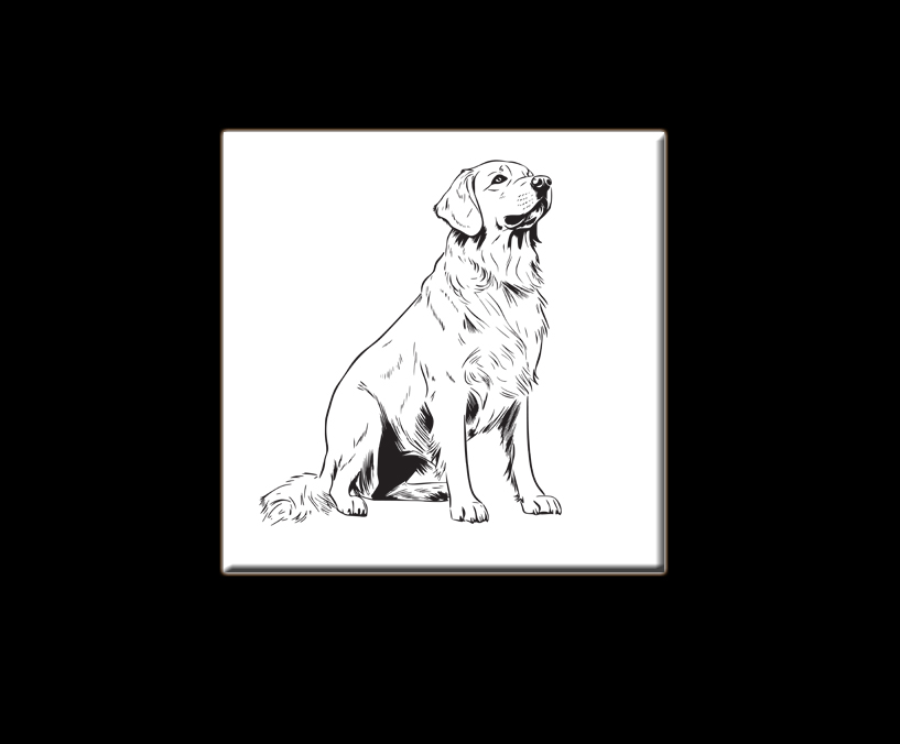 Personalized ceramic trivet with an engraved Golden Retriever dog design and custom text. Golden Retriever Trivet