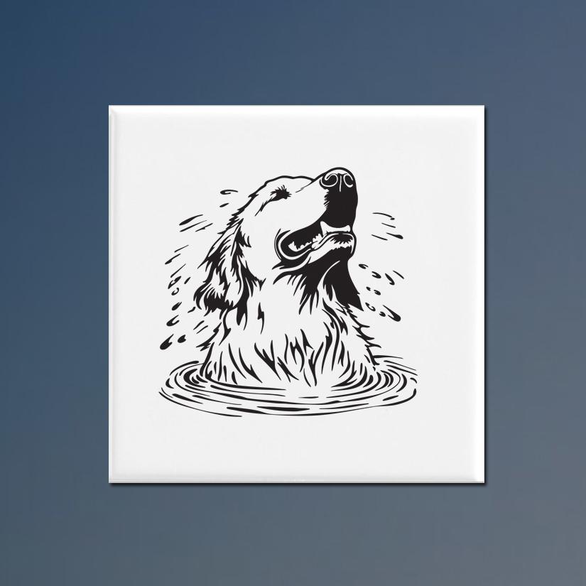 Personalized ceramic golden retriever trivet with an engraved golden retriever design and custom text.