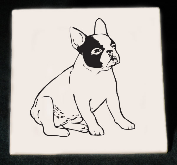 Custom engraved ceramic tile with your choice of dog design 2 and personalized text. Dog Trivet