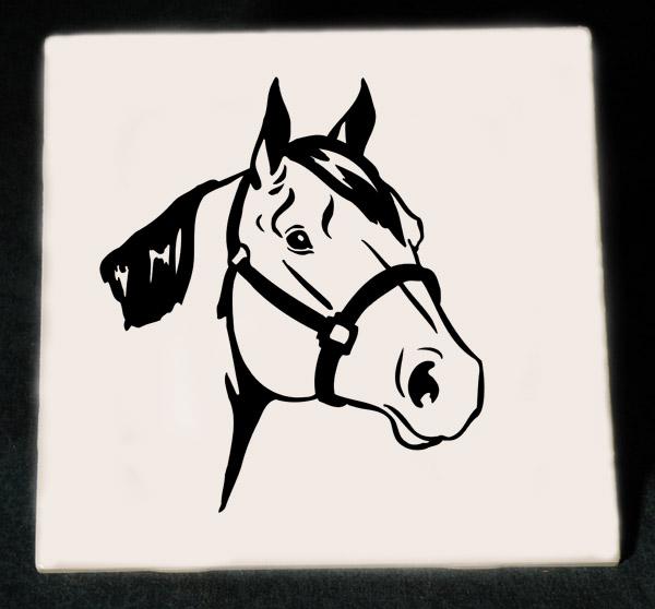 Custom engraved ceramic tile with your choice of horse design 3 and personalized text. Horse Trivet