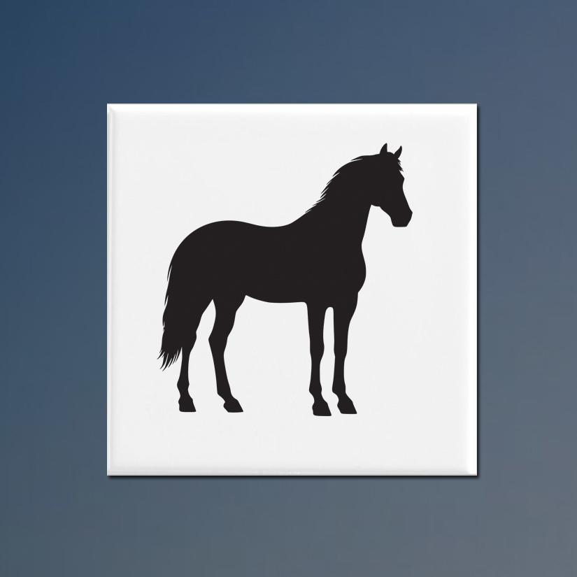Custom engraved ceramic horse silhouette tile with your choice of horse silhouette and personalized text.