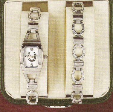 Tempi Silver Horseshoe Watch and Bracelet Gift Set - Equestrian Jewelry