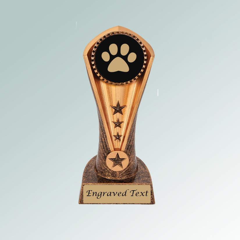 Personalized cobra dog breed trophy with your choice of dog breed design and custom engraved text.  100+ dog breeds to choose from.