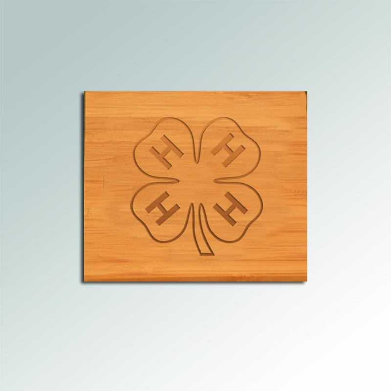 Custom engraved bamboo 4-H coaster set with your choice of horse breed logo and personalized text.