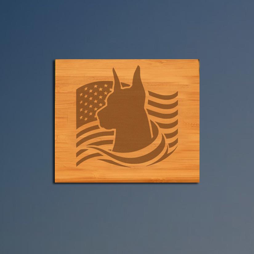 Custom engraved bamboo doberman coaster set with your choice of doberman design and personalized text. 25+ Doberman designs to choose from.
