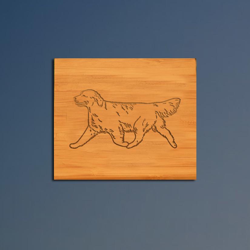 Personalized bamboo Golden Retriever coaster set with engraved text and choice of Golden Retriever design. 80+ Golden Retriever designs to choose from.