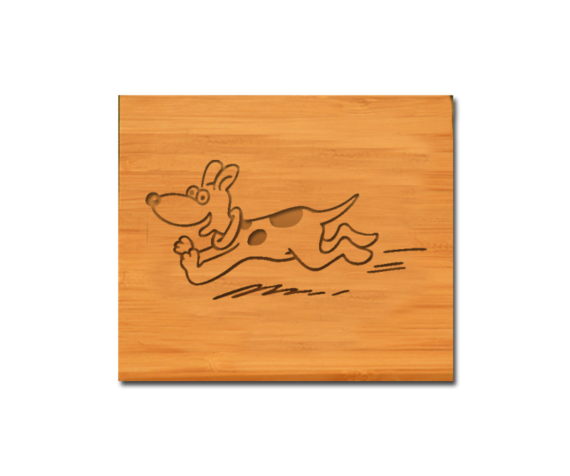 Custom engraved bamboo coaster set with your choice of misc dog design and personalized text. Bamboo Dog Coasters