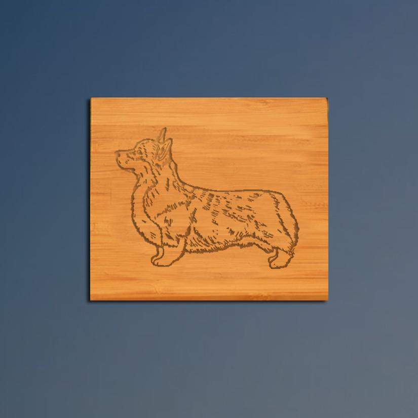 Personalized bamboo corgi coaster set with engraved text and choice of corgi design. 100+ corgi designs to choose from.