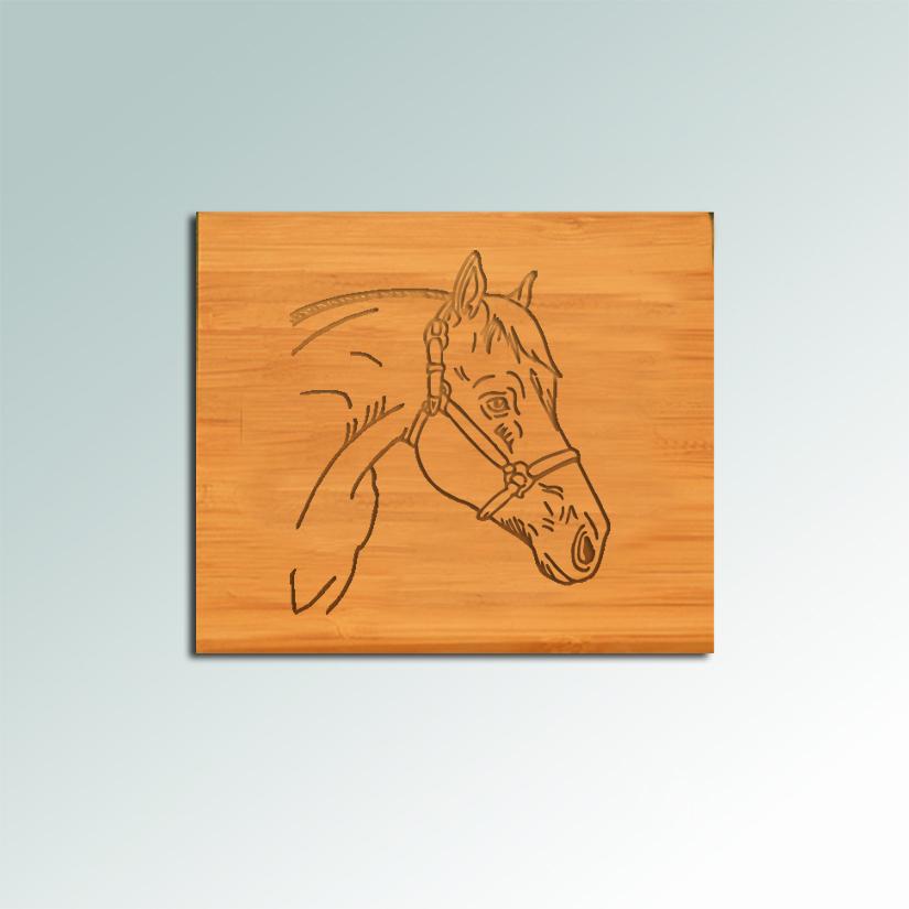 Personalized bamboo horse coaster set with engraved text and choice of horse design. 145+ horse designs to choose from.