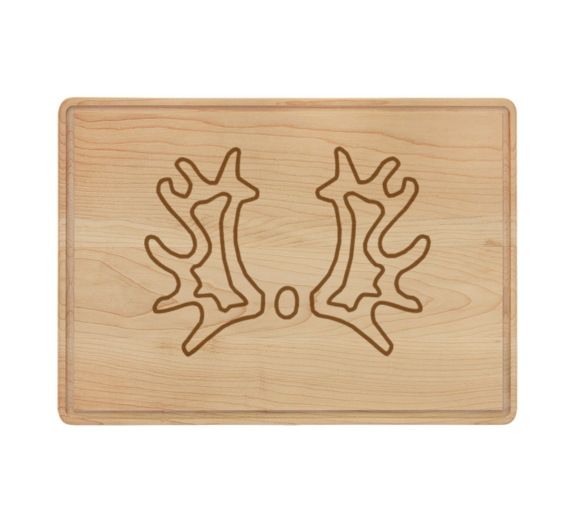 Personalized drip ring maple cutting board with a horse breed logo and custom engraved text. Horse Gift
