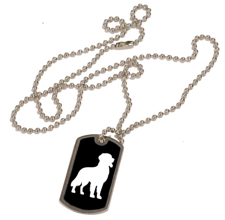 Personalized black and silver dog tag necklace with custom engraved Golden Retriever dog design. Golden Retriever Necklace