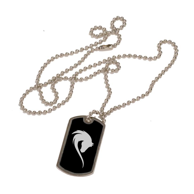 Custom engraved black and silver dog tag necklace with personalized text and the horse silhouettes of your choice. 85+ horse silhouettes to choose from.