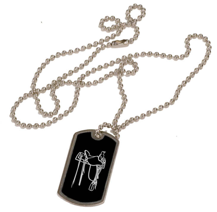 Engraved Military GI Dog Tag with custom engraved rodeo design and personalized text of your choice.