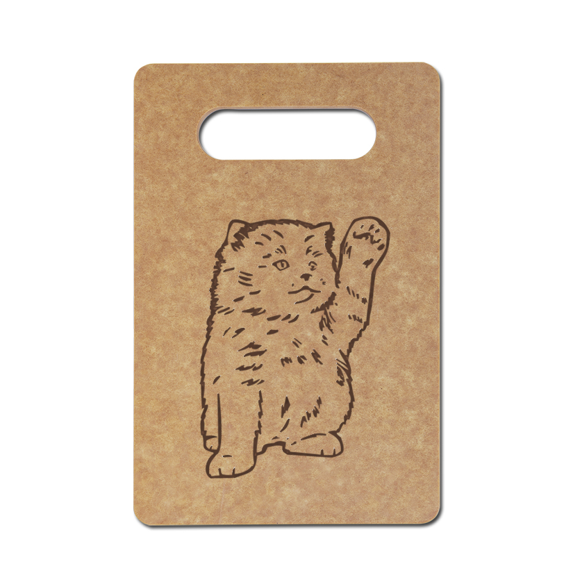 Custom engraved eco-friendly cutting board with cat design and personalized text. Cat Eco Cutting Board