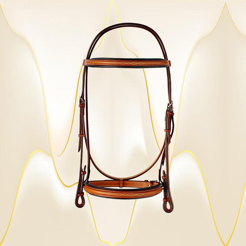 5/8" fancy stitched raised Edgewood leather horse bridle with a padded crown piece, noseband and browband. Comes in pony, cob and horse size.