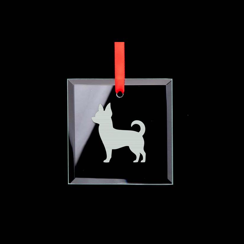 Custom engraved square glass dog breed ornament with your choice of dog breed design and personalized text. 100+ dog breeds to choose from.