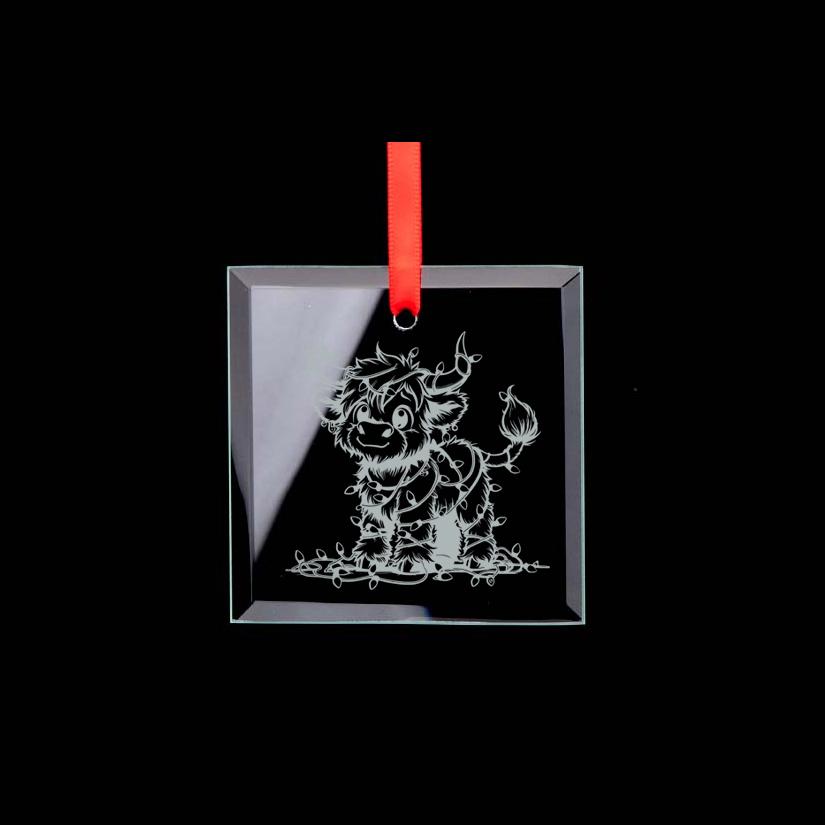 Custom engraved square glass ornament with your choice of farm animal design and personalized text. Farm Animals Ornament