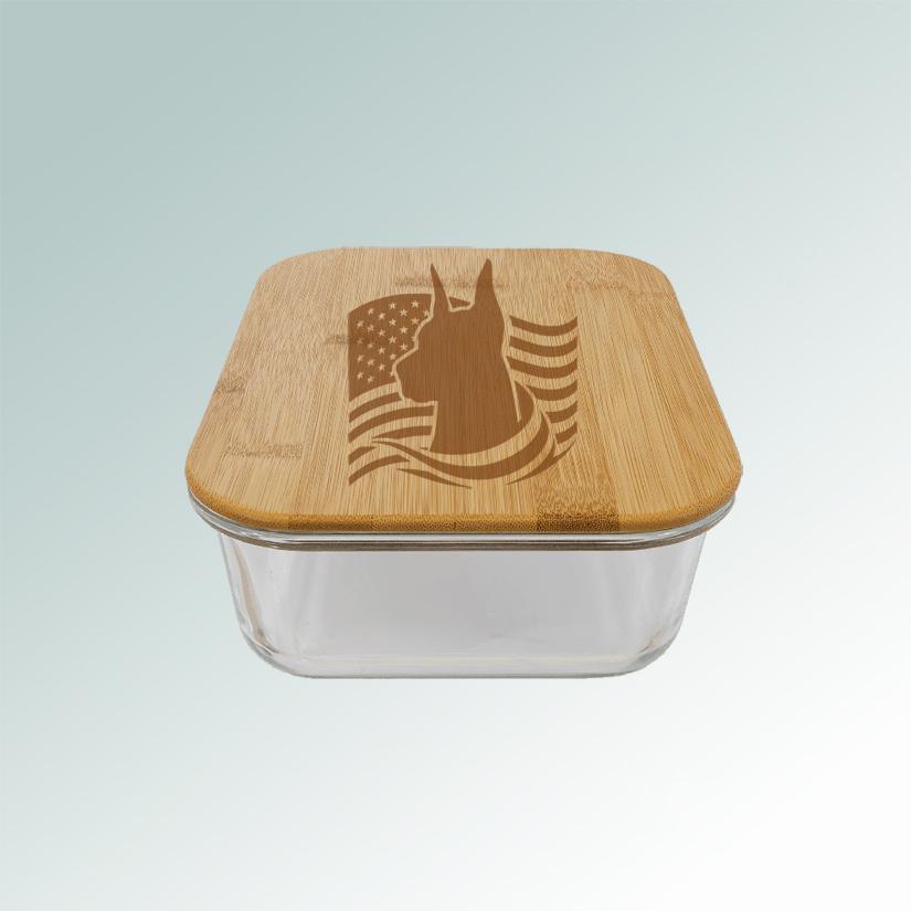 Personalized doberman food storage container with your choice of doberman design and engraved text. 25+ Doberman designs to choose from.