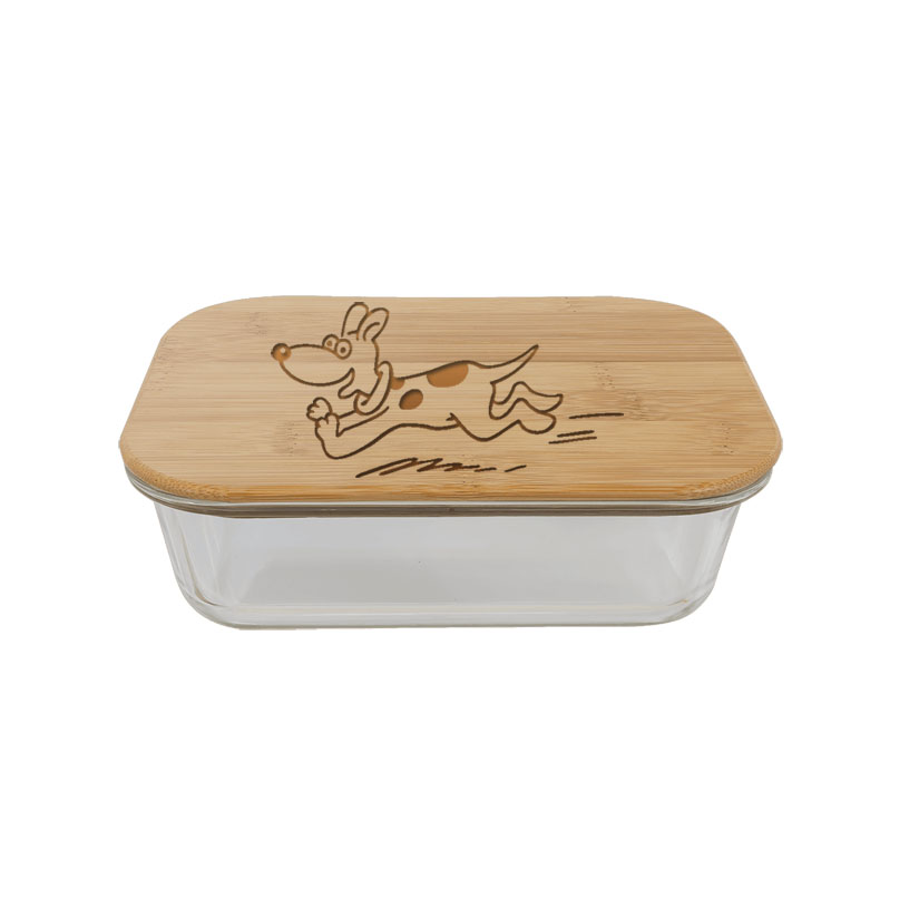 Personalized glass and bamboo dog design 2 food storage container. Dog Treat Container
