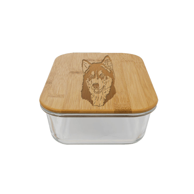 Personalized glass and bamboo dog design 4 food storage container. Dog Treat Container