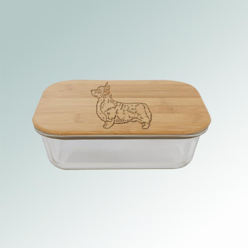 Corgi food storage container with your choice of custom engraved corgi design and personalized text. 100+ corgi designs to choose from.