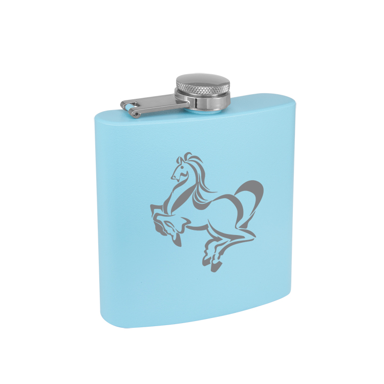 Colored stainless steel 6 oz flask with engraved horse design 3 of your choice. Horse Flask