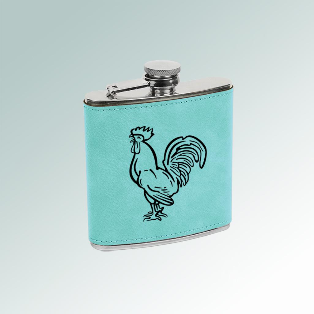 Personalized leatherette wrapped stainless steel 6 oz farm animal flask with a farm animal design of your choice. 100+ farm animal designs to choose from.