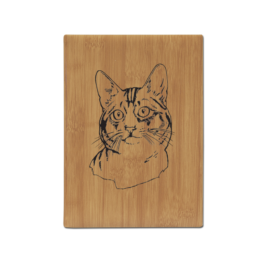 Personalized sketchbook with your choice of fcat design and custom engraved text. Cat Sketchpad