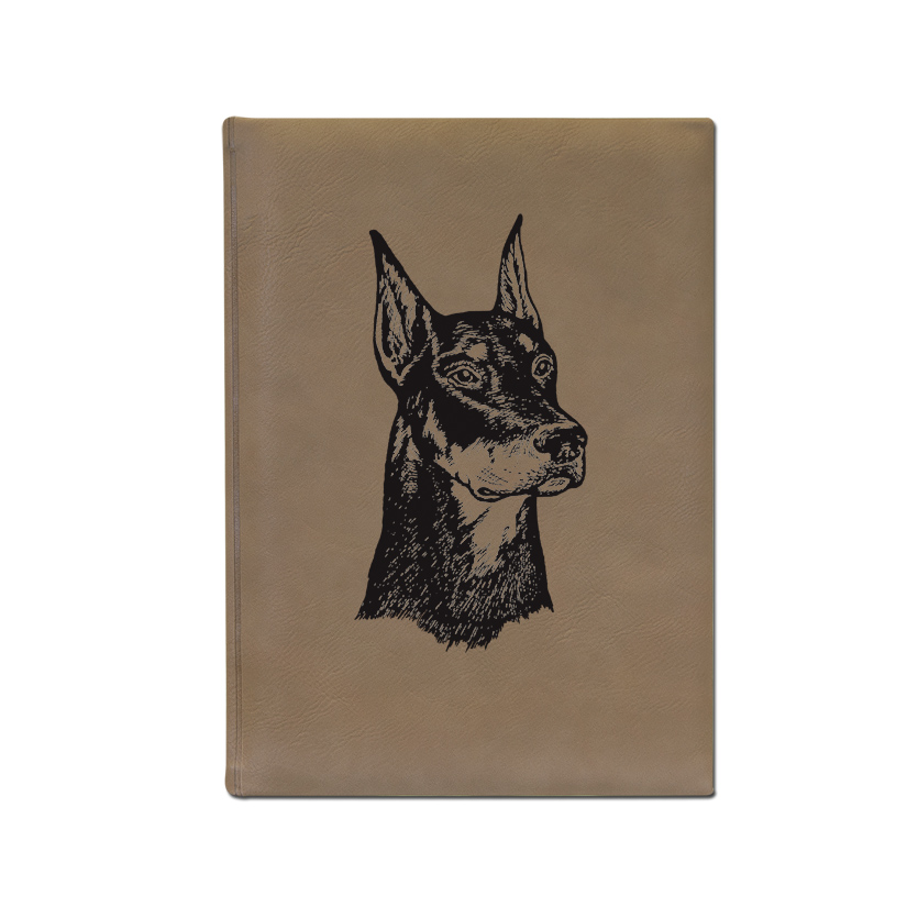 Custom engraved leatherette sketchbook with your choice of Doberman design and personalized text. Doberman Sketchbook