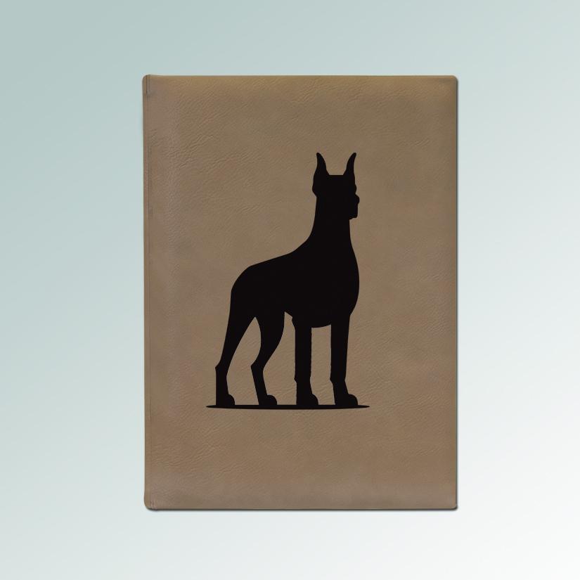 Custom engraved leatherette doberman sketchbook with your choice of doberman design and personalized text. 25+ Doberman designs to choose from.