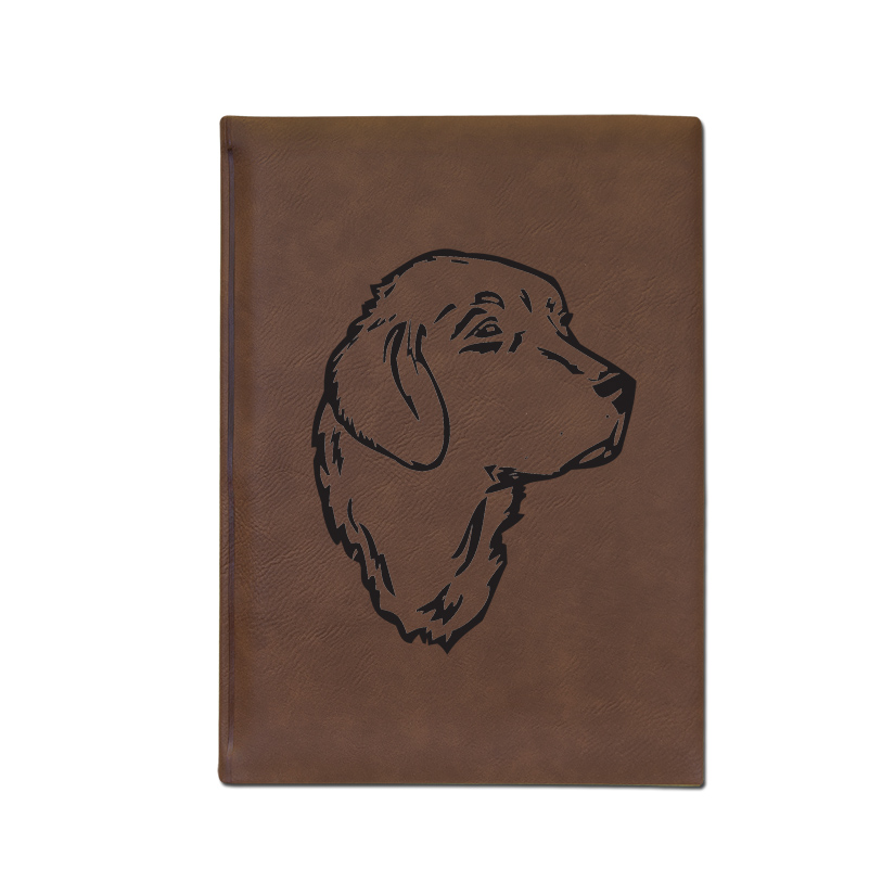 Personalized sketchbook with your choice of Golden Retriever design and custom engraved text. Golden Retriever Sketchpad