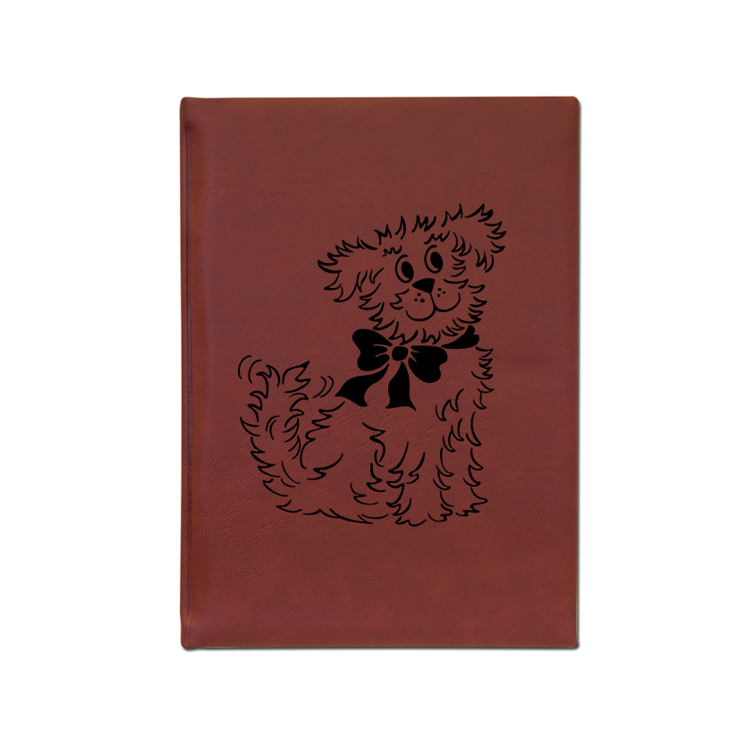 Custom engraved leatherette sketchbook with your choice of dog design 2 and personalized text. Dog Sketchpad