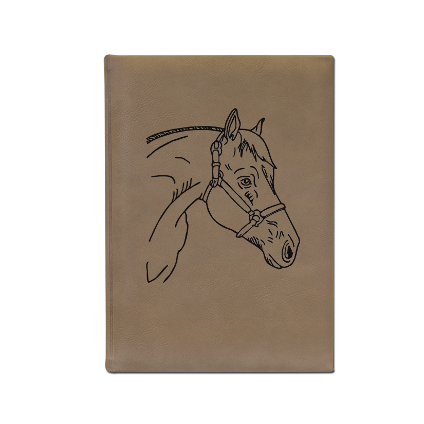 Custom engraved leatherette sketchbook with your choice of horse design and personalized text. Horse Sketchbook