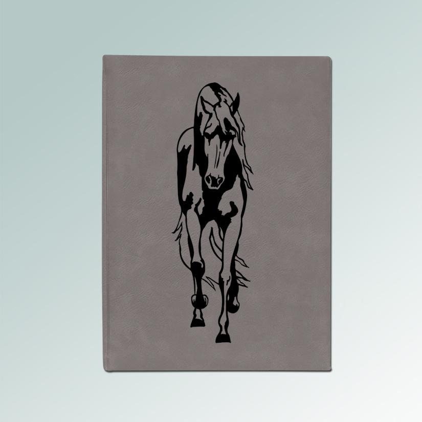 Personalized horse silhouette sketchbook with your choice of horse silhouette and custom engraved text. 85+ horse silhouettes to choose from.