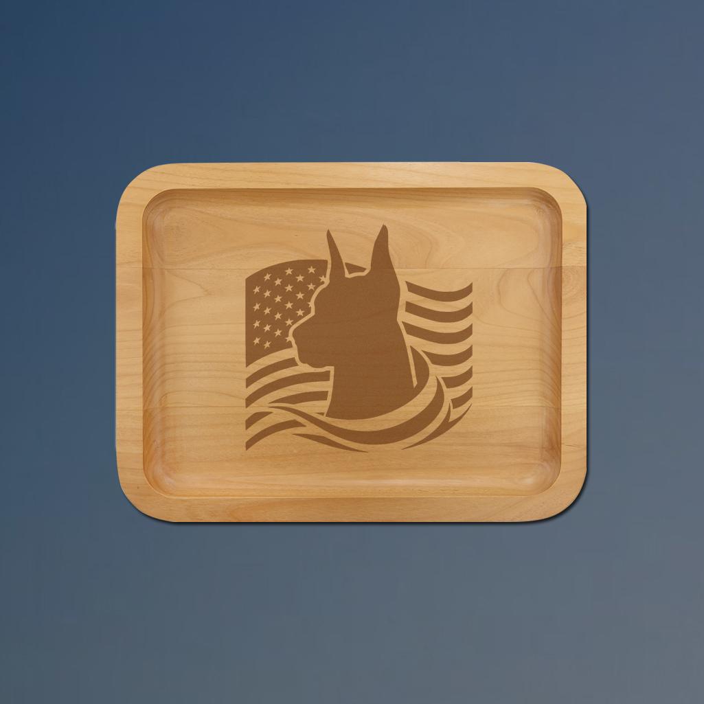 Alder wood doberman tray with your choice of doberman design and personalized text. 25+ Doberman designs to choose from.