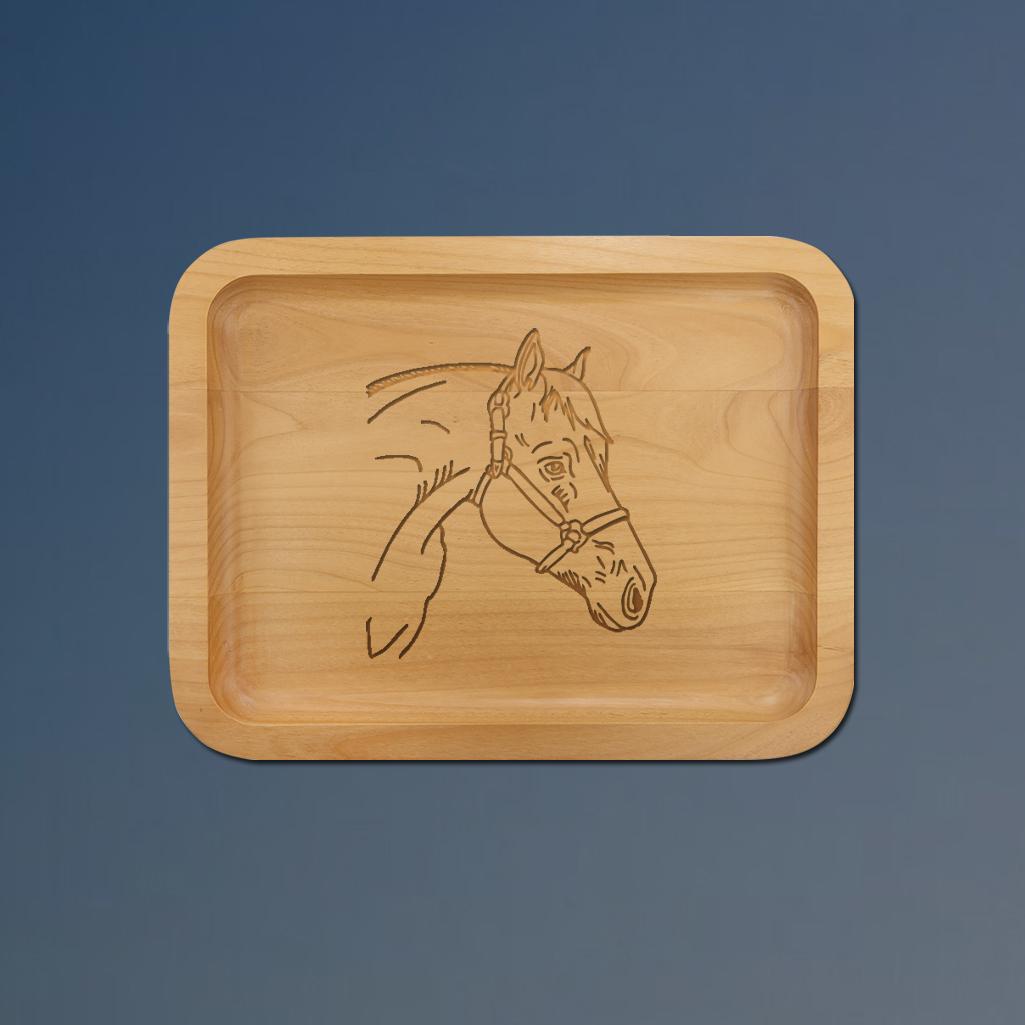 Alder wood horse silhouette tray with your choice of horse silhouette and personalized text. 85+ horse silhouettes to choose from.