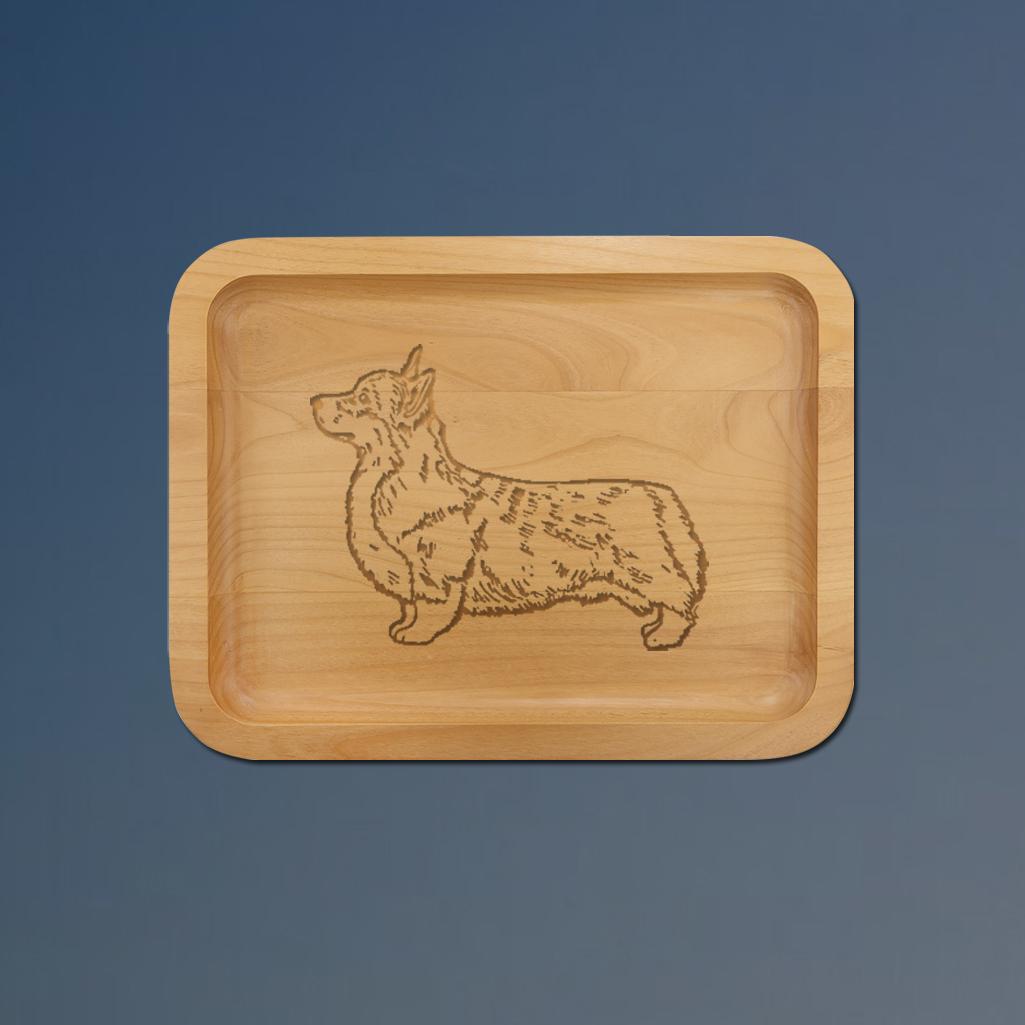 Alder wood corgi tray with your choice of corgi design and personalized text. 100+ corgi designs to choose from.