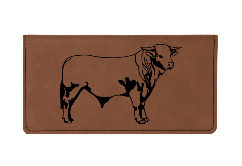 Personalized leatherette checkbook cover with custom engraved farm animal design and text. Farm Animal Checkbook Cover