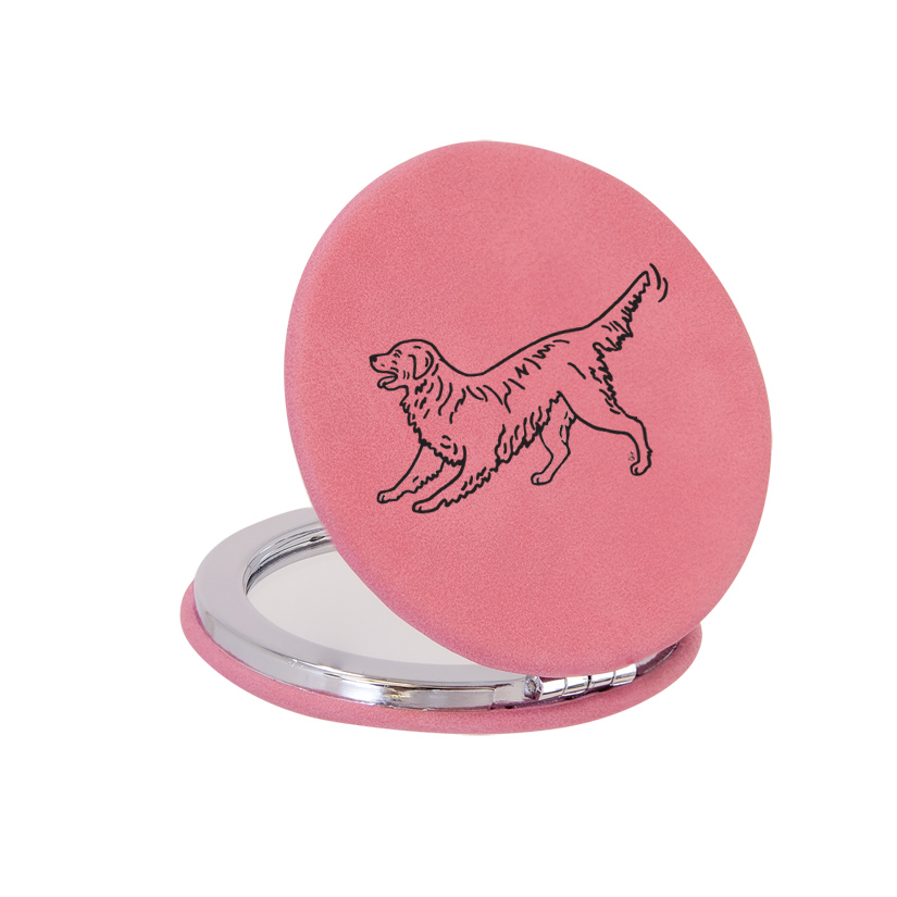 Personalized leatherette compact mirror with custom engraved Golden Retriever design and engraved text. Golden Retriever Compact