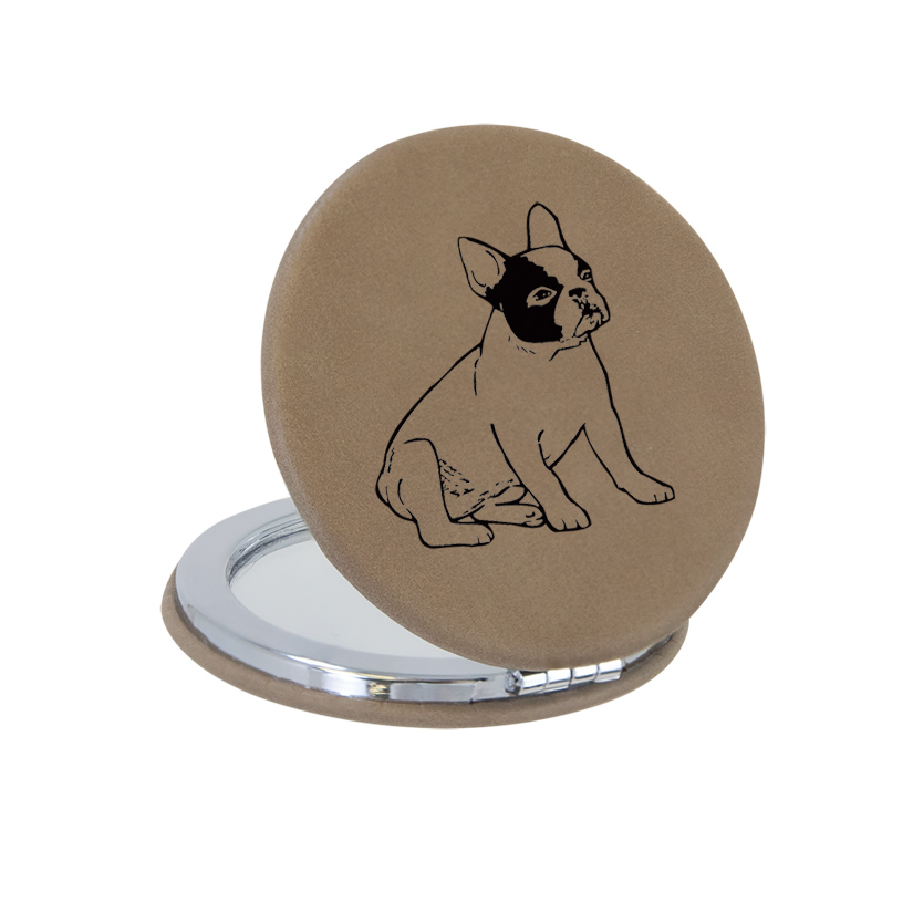 Compact mirror with personalized text and custom engraved misc dog design. Dog Compact Mirror