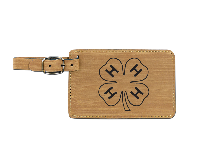 Leatherette engraved luggage tag with 4-H logo.