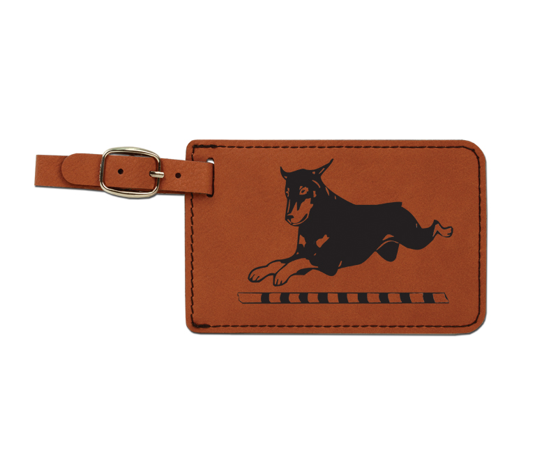 Leatherette engraved luggage tag with Doberman dog design. Doberman Luggage Tag