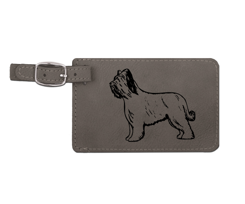 Leatherette engraved herding dog design luggage tag with a white ID information card. Dog Luggage Tag
