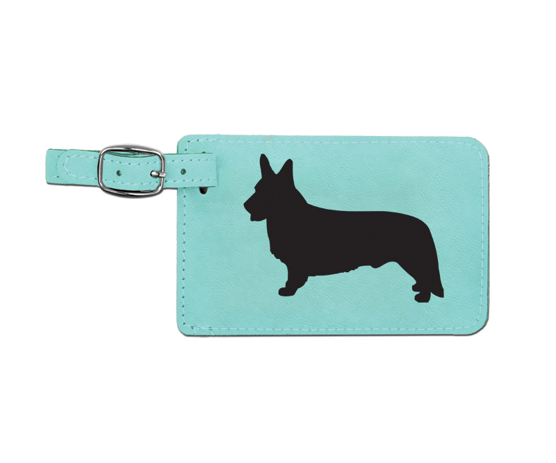 Leatherette engraved luggage tag with Welsh Corgi dog design.