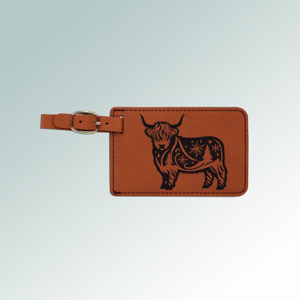 Leatherette farm animal luggage tag with an encased white ID information card on the back. 100+ farm animal designs to choose from.