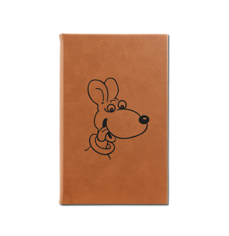 Custom engraved leatherette journal with your choice of dog design 2 and personalized text. Puppy Journal